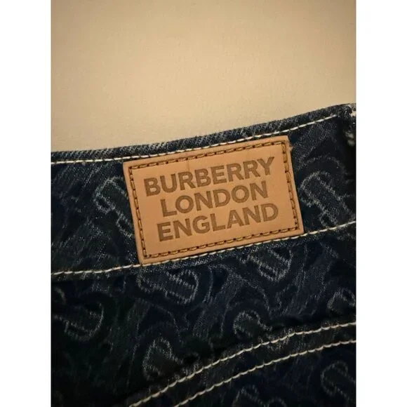 Burberry London England Monogram Denim Jeans With Cuffed Hem & Back Pockets